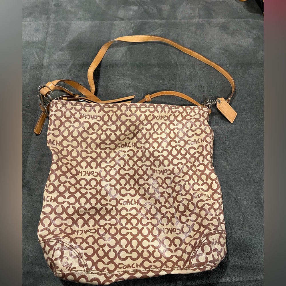 Large faux leather coach shoulder bag